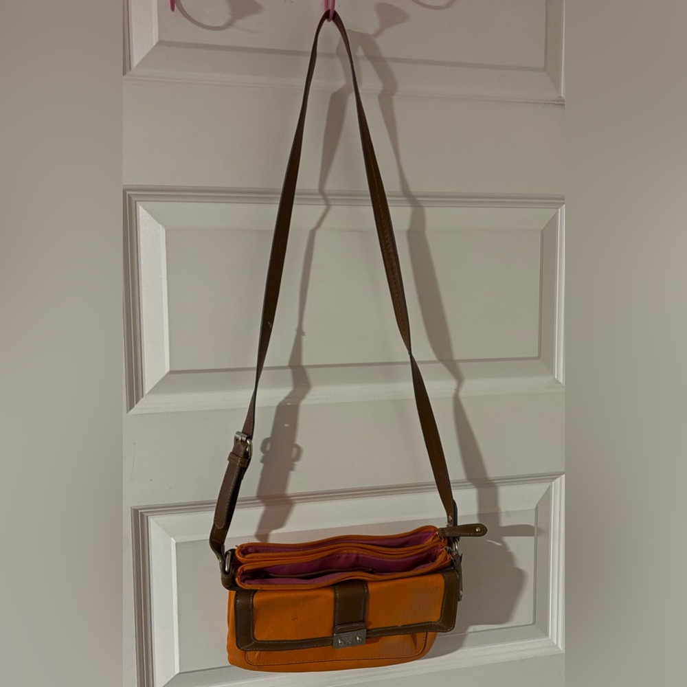 Chaps Orange and Brown Crossbody Bag